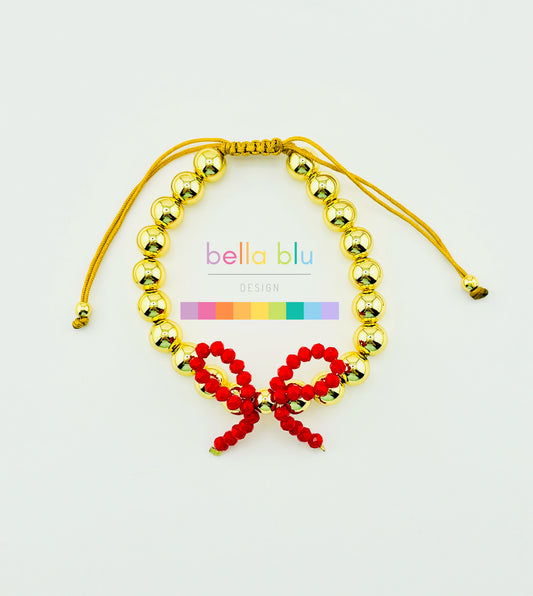 Dallas adjustable bracelet in gold filled and coquette red bow