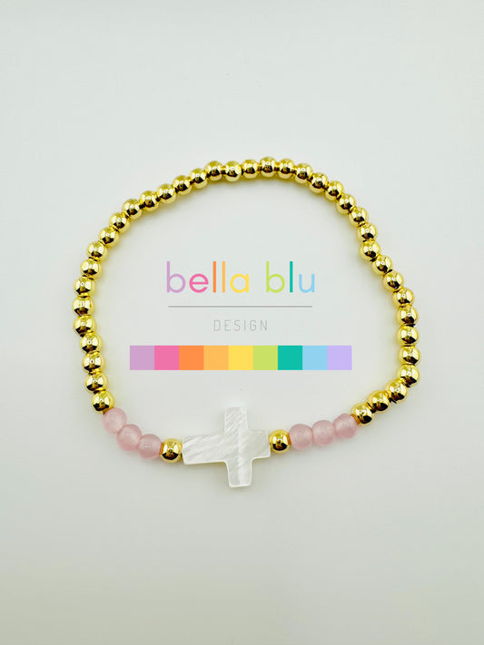 Pink and white mother of pearl gold filled bracelet