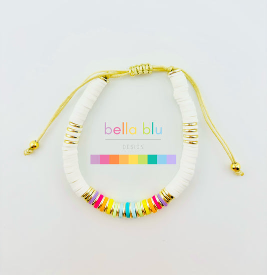 Maya white bracelet in clay beads and gold filled