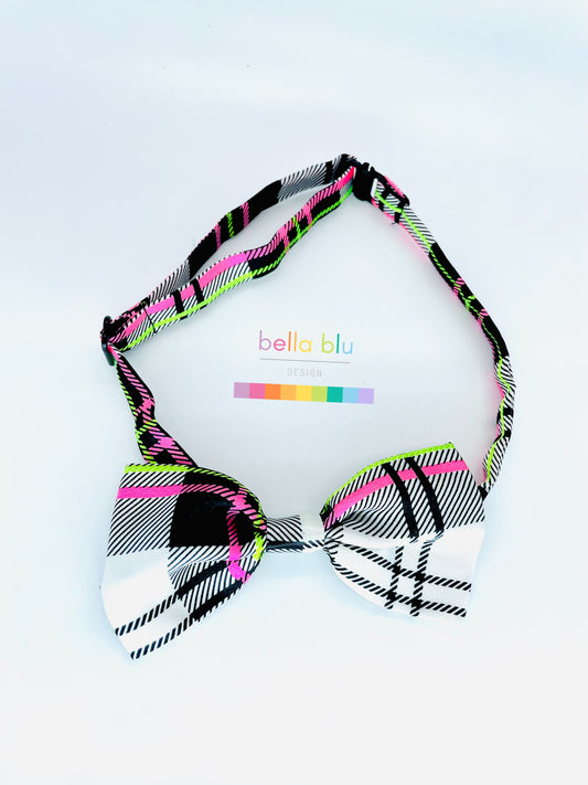 Black adjustable neon hot pink gray dog bow tie