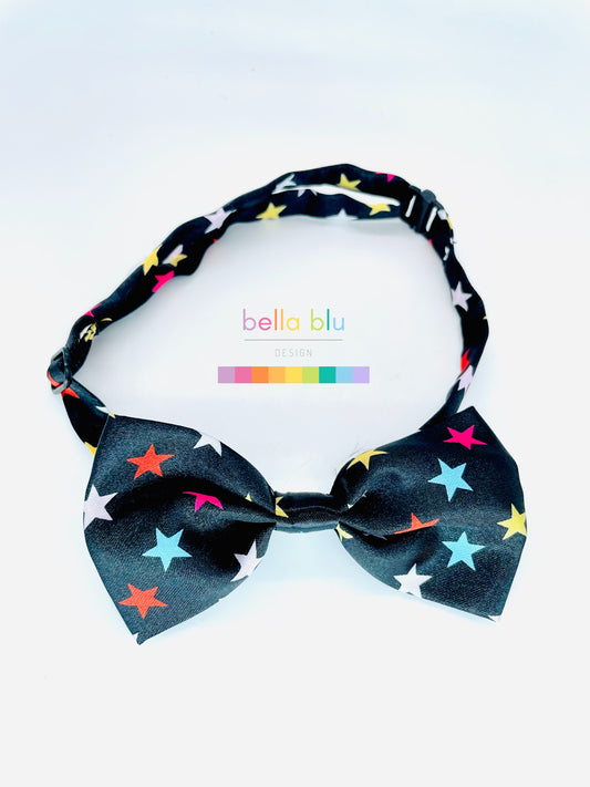 Black adjustable colorful star dog bow tie