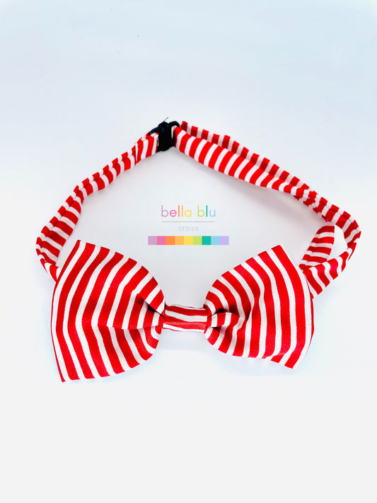 Red adjustable white stripe dog bow tie