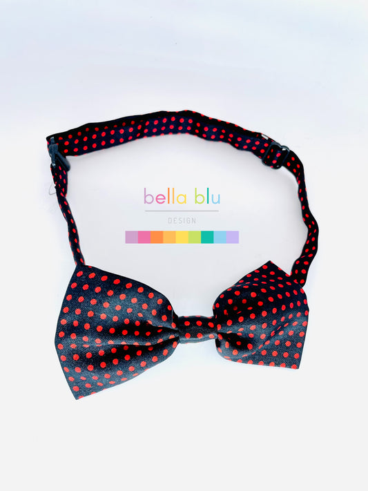 Black adjustable red polka dot dog Bow Tie