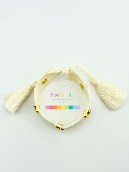 Jimena cream and gold filled hearts woven adjustable bracelet