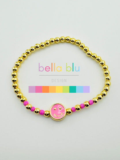 Delilah pink happy face in 18k gold filled bracelet