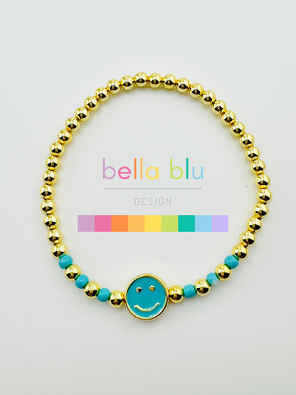 Quinn turquoise gold filled bracelet with a happy face