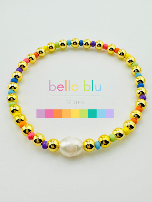 Kennedy rainbow color beads in gold filled bracelet