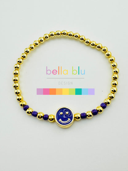 Cora purple happy face and gold filled bracelet
