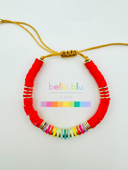 Maya red bracelet in clay beads and gold filled