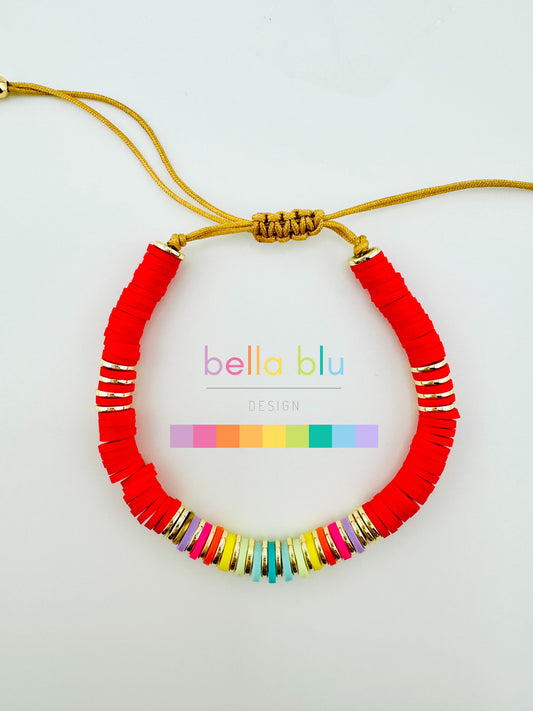 Maya red bracelet in clay beads and gold filled