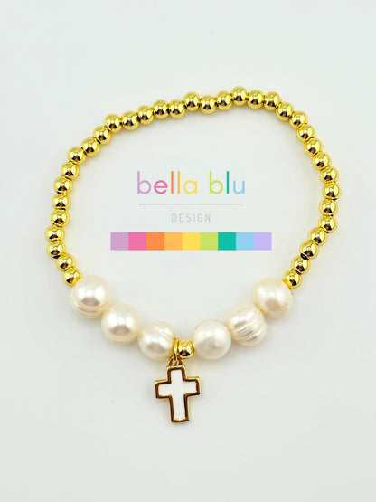 Cruz fresh water pearl 18k gold filled bracelet