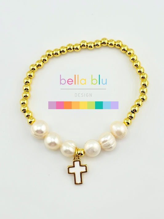 Cruz fresh water pearl 18k gold filled bracelet