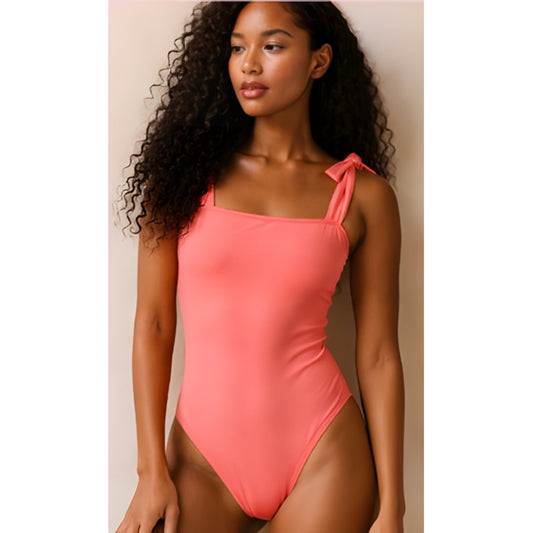 Skye blue coquette bow one piece swimsuit with high neck ruffle