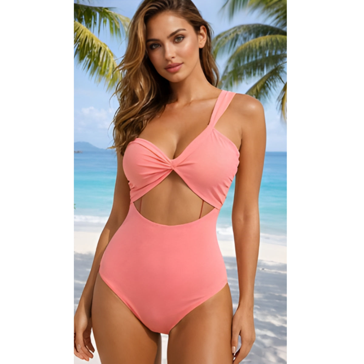 Gianella Peach Orange One Shoulder Cut Out One Piece Swimsuit Bella Blu Design