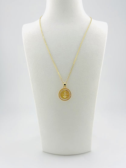 St . Benedict gold filled necklace with mother of pearl, tarnish free